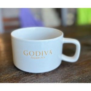 Godiva Chocolates Belgium 1926 Stoneware Coffee Cocoa Mug Cup Short Wide 12 oz.